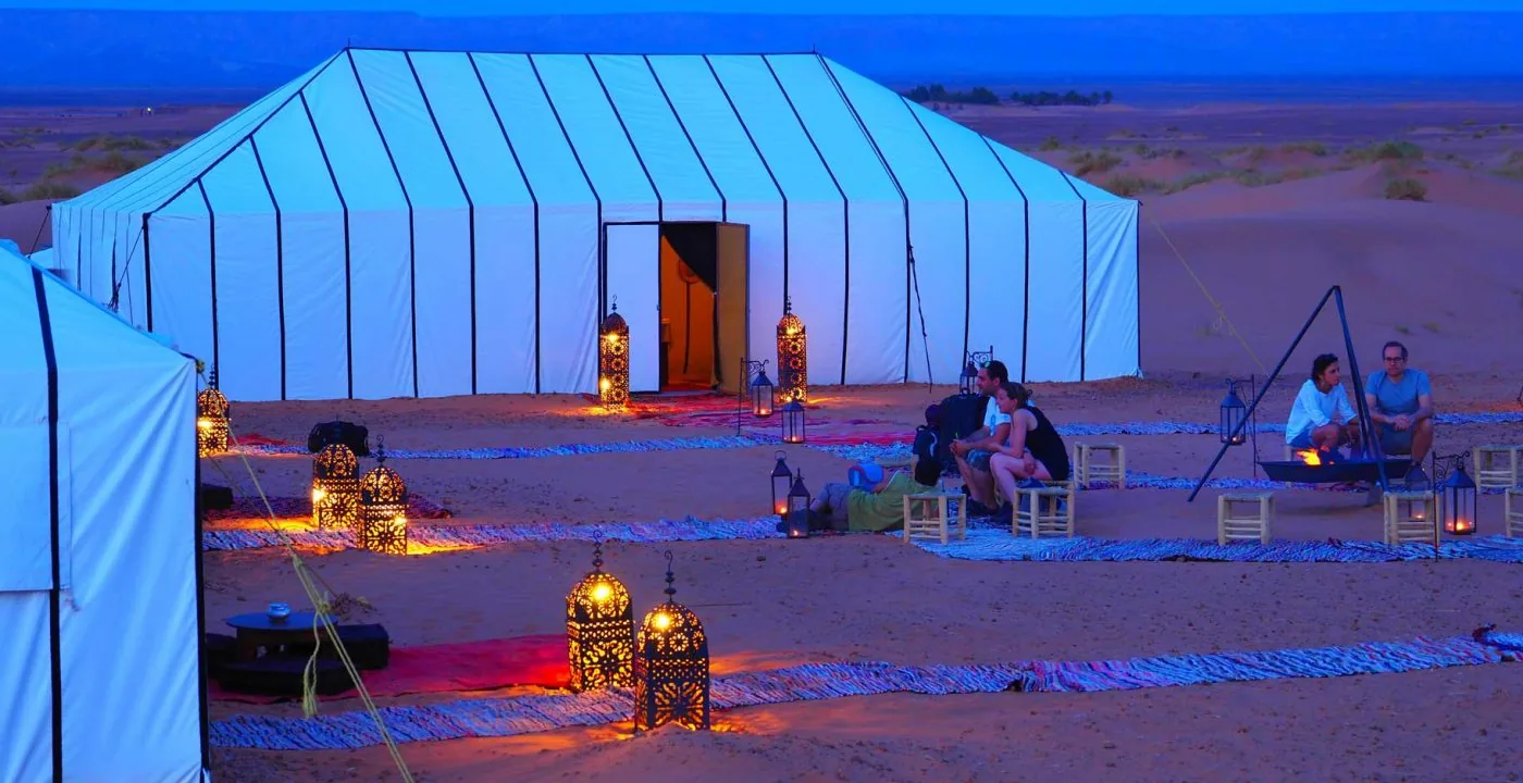 Comfort desert camp with real beds in the Morocco Sahara
