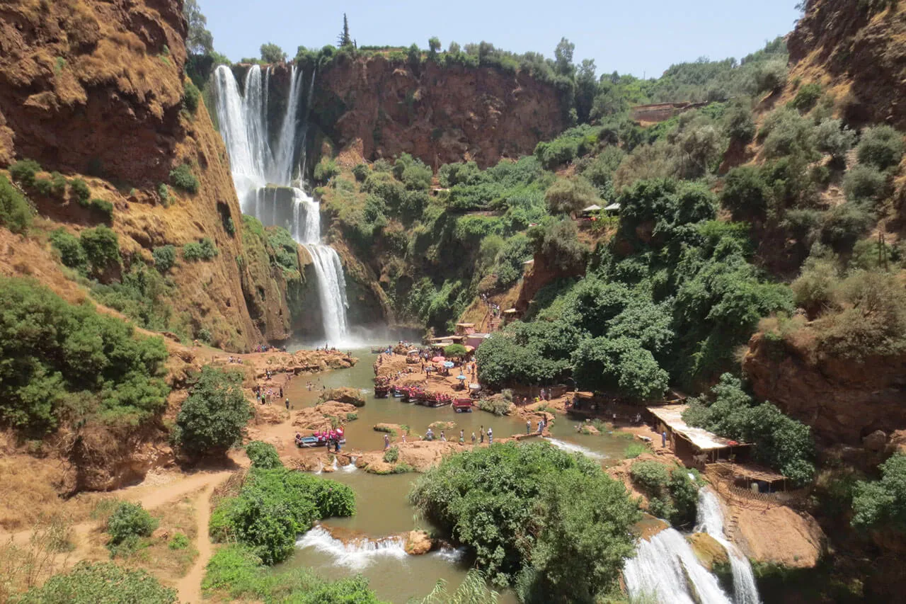 Panoramic view of the Ouzoud Waterfalls